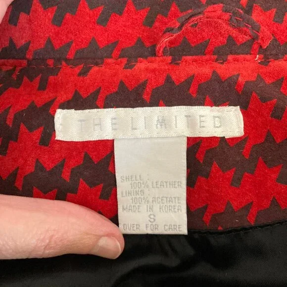 The Limited Houndstooth Oversized Leather Blazer Red with Black 80s 90s - Picture 2 of 8